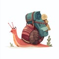 Snail Carrying a Massive Backpack Flat Design Vector Illustration of a Tiny Traveler Royalty Free Stock Photo
