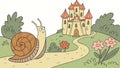 Snail with Castle Shell, Fairytale Creature, vector design Generative AI Royalty Free Stock Photo