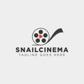 snail cinema movie video simple art film logo template vector illustraition