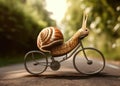 A snail crossing the road by bicycle Generative AI Illustration