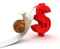 Snail and Dollar (clipping path included) Royalty Free Stock Photo