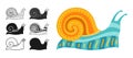 Snail doodle ornament cartoon set mollusk silhouette shape symbol vector kid detailed graphic design Royalty Free Stock Photo