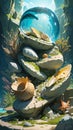 Paleontological fossil shell Marine seafood shellfish illustration