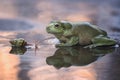 Snail and Frog sunset time Royalty Free Stock Photo