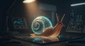 Snail in a Futuristic Laboratory: Bio-Technological Experiment with a Slow Pace Royalty Free Stock Photo