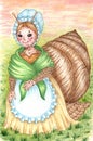 Snail girl watercolor Royalty Free Stock Photo