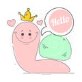 Snail Hello children`s illustration for t shirts