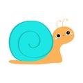 Snail icon. Cute cartoon kawaii funny kids baby character. Insect isolated. Blue color shell house. Big eyes. Smiling face. Flat