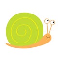 Snail icon. Green shell. Cute cartoon kawaii funny character. Big eyes. Smiling face. Insect isolated. Flat design. Baby clip art