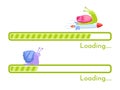 Snail internet connection speed. Slow and rocket fast download, loading bar with funny cartoon snails vector