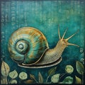 Teal Snail Artwork: Dark Turquoise And Beige Decorative Paintings