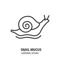 Snail with mucus line icon. Mucin for cosmetology vector sign. Editable stroke