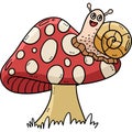 Snail on Mushroom Cartoon Colored Clipart
