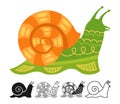Snail ornament cartoon set abstract mollusk silhouette shape symbol doodle vector kid graphic design