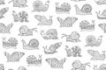 Snail ornament doodle seamless pattern repeat linear mollusk background trendy endless design vector