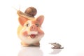 Snail and piggy bank for coins on a white background. The concept of slow accumulation of money deposit. Financial literacy and