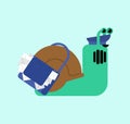 Snail postman. Slug and mail bag with letters. Slow mail concept Royalty Free Stock Photo