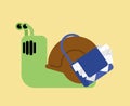 Snail postman. Slug and mail bag with letters. Slow mail concept Royalty Free Stock Photo