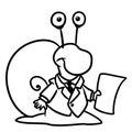 Snail sage businessman document plan animal character cartoon coloring page