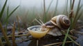 Giant Snail Laying Eggs in Nature Royalty Free Stock Photo