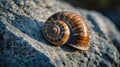 Striking Close-Up of a Snail Shell on a Rocky Surface