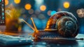 A snail sitting on a computer keyboard Royalty Free Stock Photo