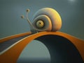 A snail slowly crossing a bridge of wonder. Cute creature. AI generation
