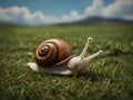 A snail smiling on a field of grass, claymation, 3D, digital art