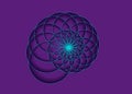 Snail spiral logo. Sea shell of blue circles. Sacred geometry logo template. Logarithmic sequences. Fibonacci spiral logo design.