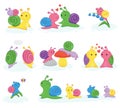 Snail vector snail-shaped character with shell and cartoon snailfish or snail-like mollusk kids illustration set of