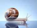 Snail on water background. Beauty skin care, snail mucin based cosmetics. Beauty concept