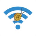 Snail On The Wi-Fi Sign. Slow Internet Speed. Symbol of Slowness. Modern flat Vector illustration on.