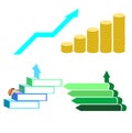 Snail wiyth arrow line of the currency chart with pile of golden coins and stair infographic template with four steps Royalty Free Stock Photo