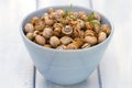 Snails in blue bowl Royalty Free Stock Photo