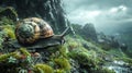 A snails journey across a mossy landscape Royalty Free Stock Photo