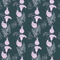 Snails and lilies. Seamless pattern with snail and flower. Vector illustration. Royalty Free Stock Photo