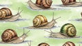 Snails Moving Across Green Background Illustration Royalty Free Stock Photo