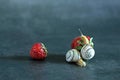 Snails and red ripe strawberries on a dark background Royalty Free Stock Photo