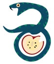 Snake with apple, vector or color illustration Royalty Free Stock Photo
