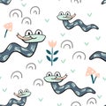 Snake baby seamless pattern. Worm scandinavian cute print. Royalty Free Stock Photo