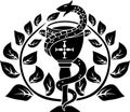 Snake on a bowl with laurel wreath