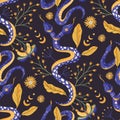 Snake celestial magic seamless vector pattern Royalty Free Stock Photo
