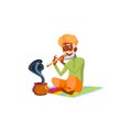 snake charmer old man playing on flute cartoon vector Royalty Free Stock Photo