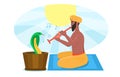 Snake charmer playing pipe flute for dancing cobra Royalty Free Stock Photo