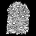 Snake and chrysanthemum flower Black and White illustration