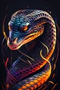 Snake, cobra, Bright neon portrait, polygon style, Geometric style, cartoon style, neon style. Generative AI