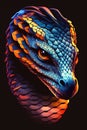 Snake, cobra, Bright neon portrait, polygon style, Geometric style, cartoon style, neon style. Generative AI