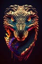 Snake, cobra, Bright neon portrait, polygon style, Geometric style, cartoon style, neon style. Generative AI