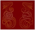 Snake cobra tattoo.Dragon on red background for Chinese New Year.Gold Chinese Dragon vector. Gold line art King Dragon tat Royalty Free Stock Photo