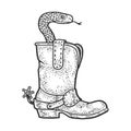 Snake in a cowboy boot sketch vector illustration